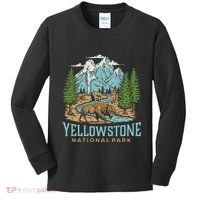 Yellowstone Us National Park Wolf Bison Bear Kids Long Sleeve Shirt thumb 0