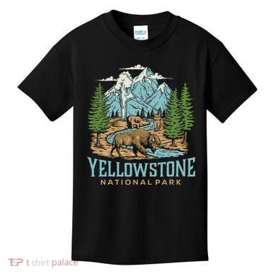 Yellowstone Us National Park Wolf Bison Bear Kids T-Shirt
