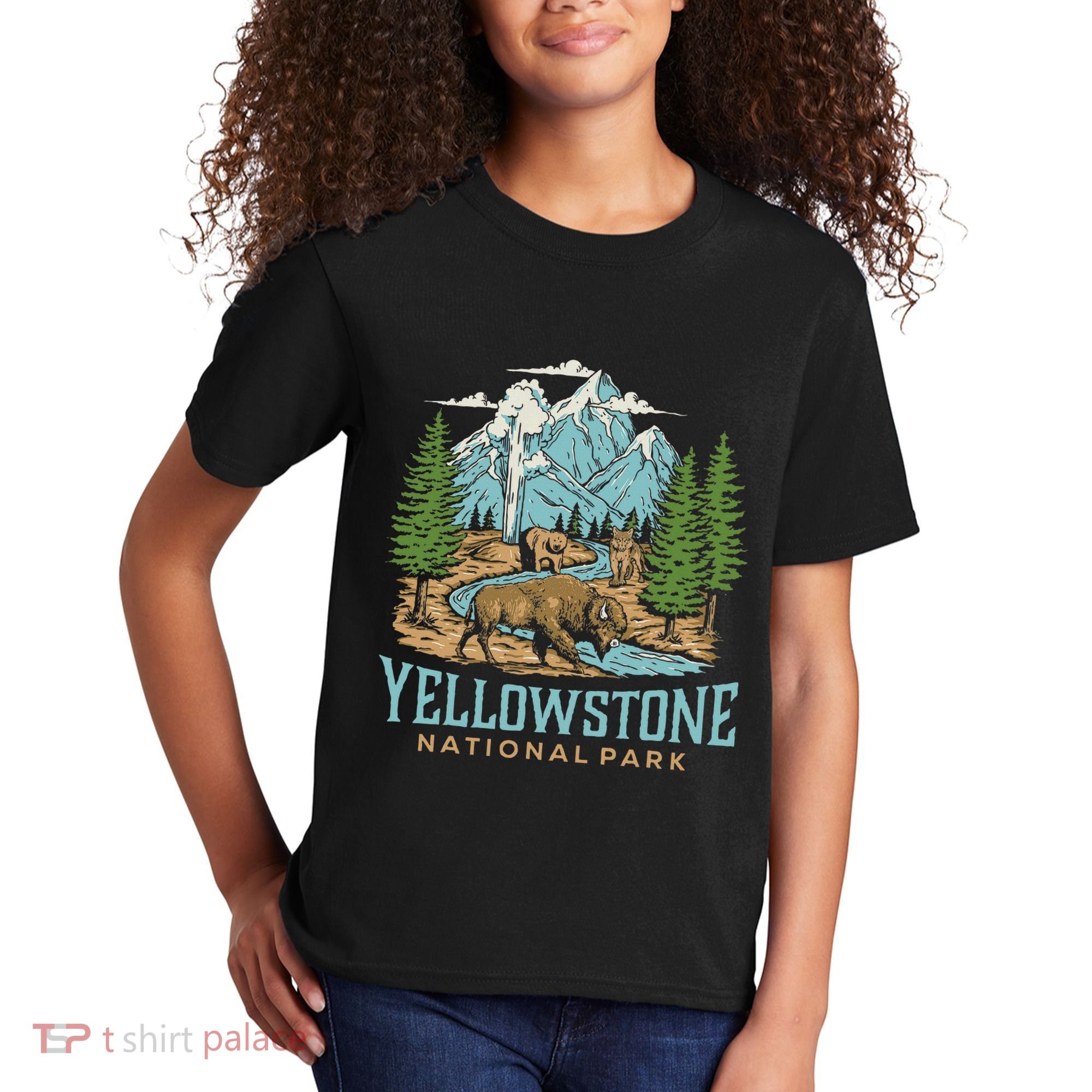 Yellowstone Us National Park Wolf Bison Bear Kids T-Shirt