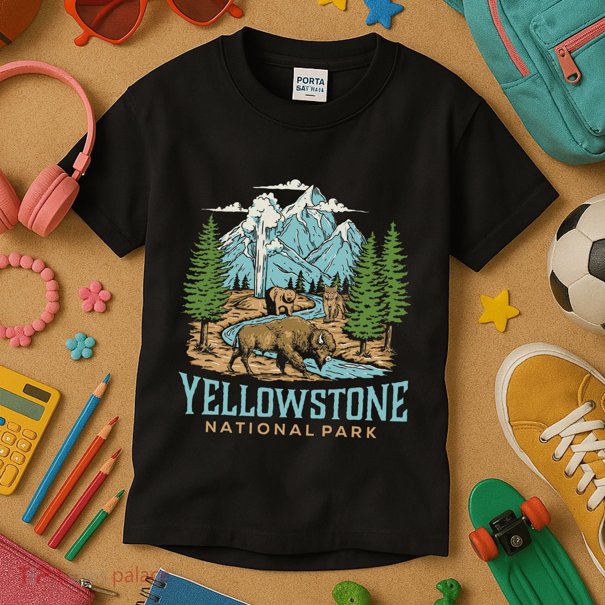 Yellowstone Us National Park Wolf Bison Bear Kids T-Shirt
