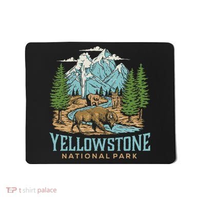 Yellowstone Us National Park Wolf Bison Bear Vintage Mousepad