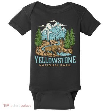 Yellowstone Us National Park Wolf Bison Bear Vintage Baby Bodysuit