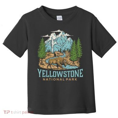 Yellowstone Us National Park Wolf Bison Bear Vintage Toddler T-Shirt