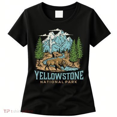 Yellowstone Us National Park Wolf Bison Bear Vintage Women's T-Shirt