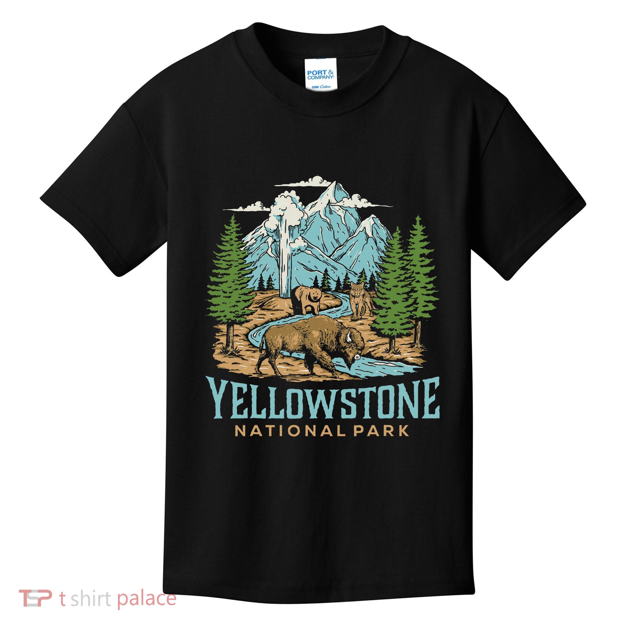 Yellowstone Us National Park Wolf Bison Bear Vintage Kids T-Shirt