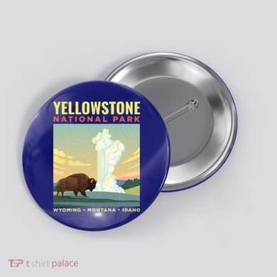 Yellowstone US National Park Bison Vintage Gift Button