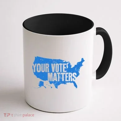 Your Vote Matters Blue Map Coffee Mug back