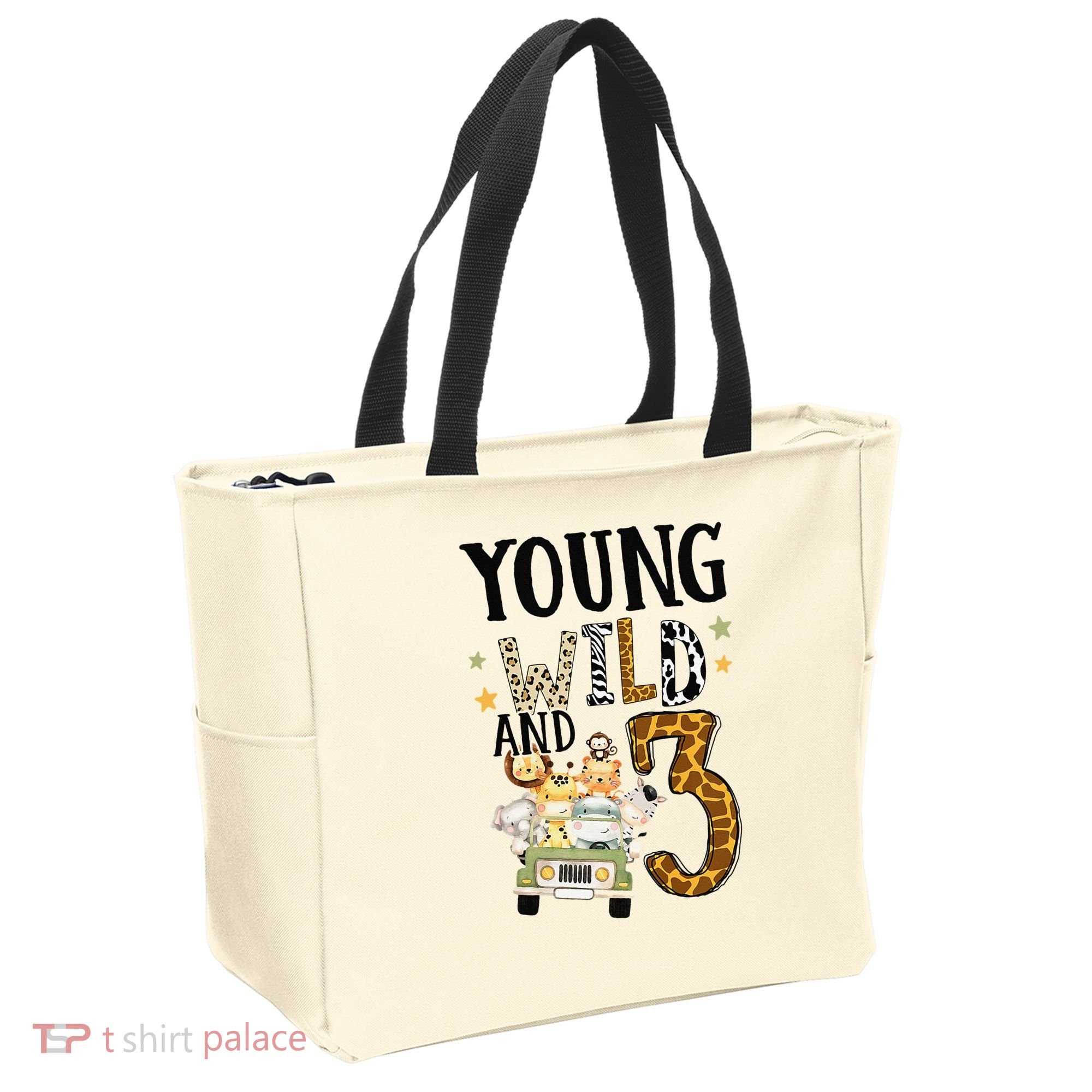 Young Wild & 3 Safari Wild Child 3rd Birthday Third Bday Tote Bag