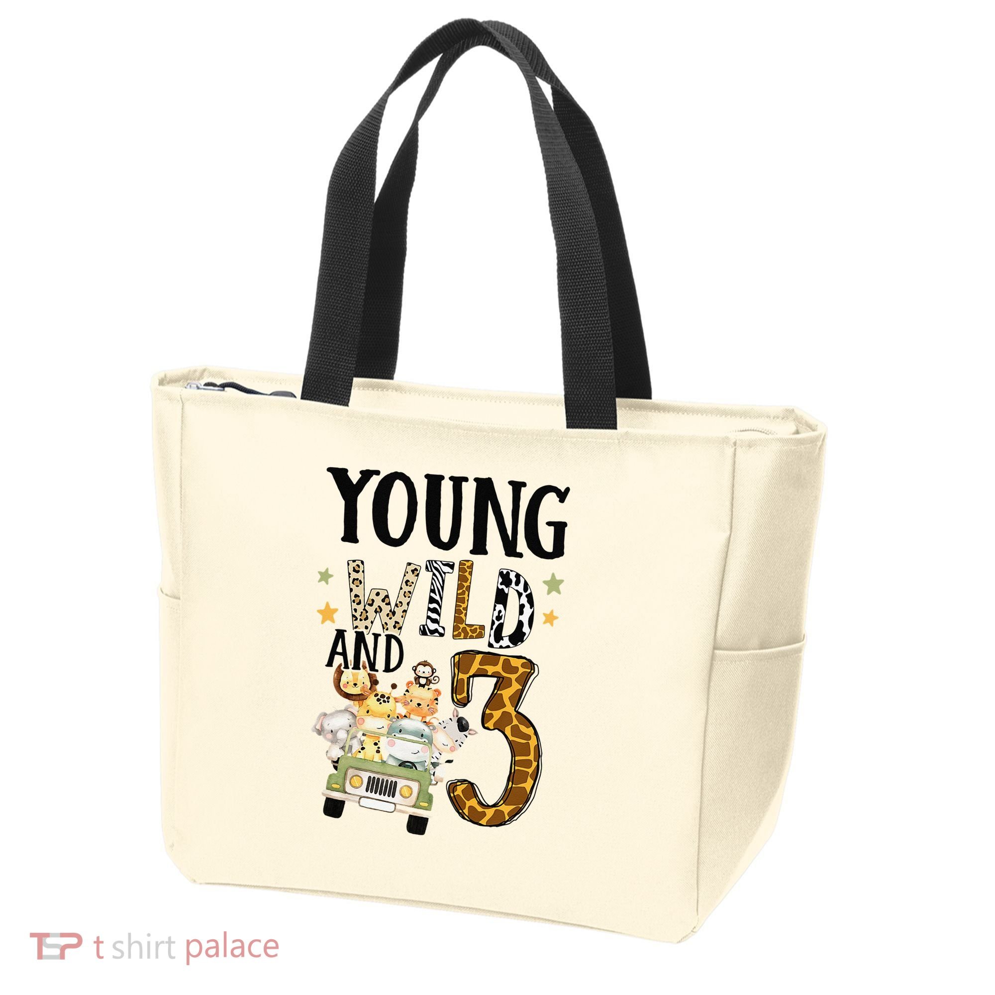 Young Wild & 3 Safari Wild Child 3rd Birthday Third Bday Tote Bag