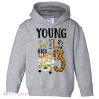 Young Wild & 3 Safari Wild Child 3rd Birthday Third Bday Toddler Hoodie thumb 0