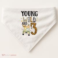 Young Wild & 3 Safari Wild Child 3rd Birthday Third Bday USA-Made Doggie Bandana thumb 0