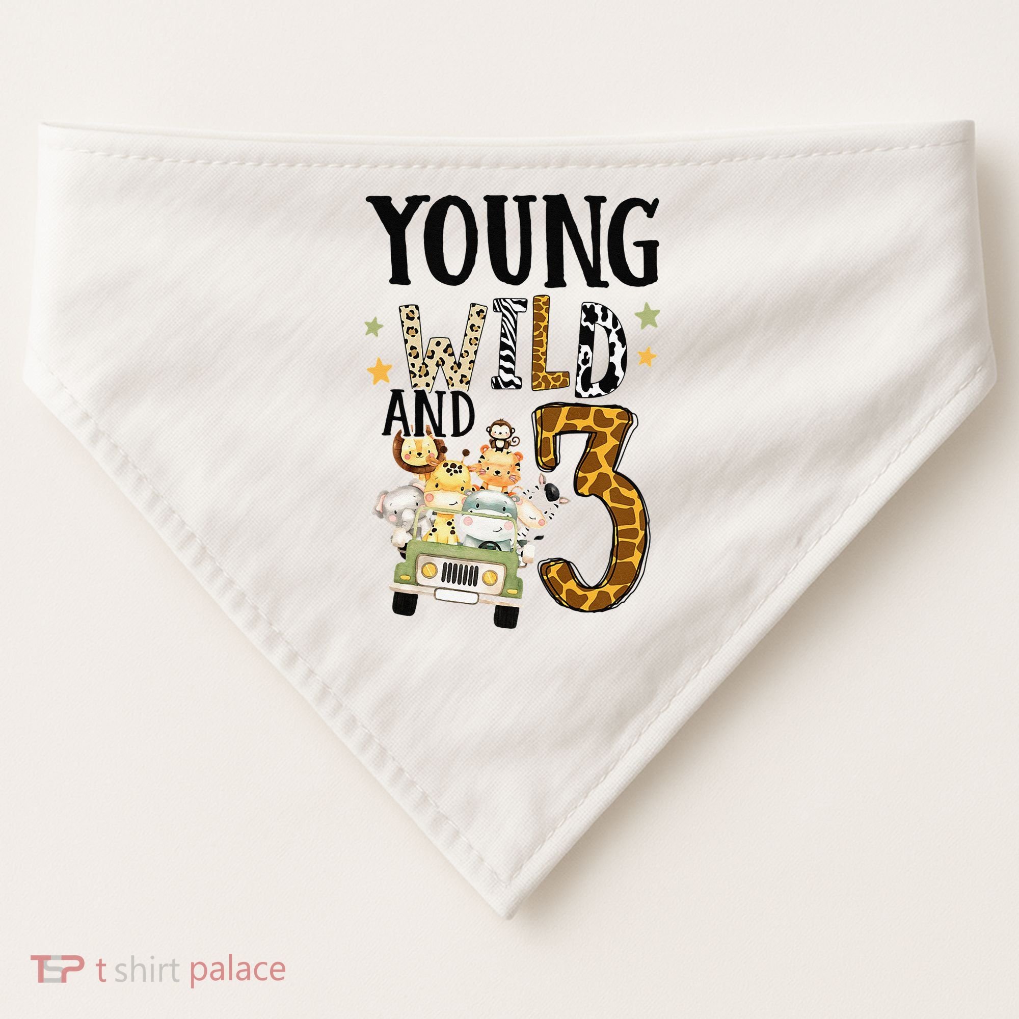 Young Wild & 3 Safari Wild Child 3rd Birthday Third Bday USA-Made Doggie Bandana