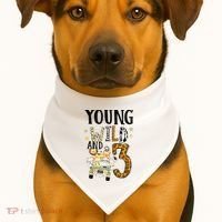 Young Wild & 3 Safari Wild Child 3rd Birthday Third Bday USA-Made Doggie Bandana thumb 1