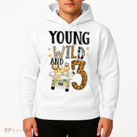 Young Wild & 3 Safari Wild Child 3rd Birthday Third Bday Hoodie thumb 2
