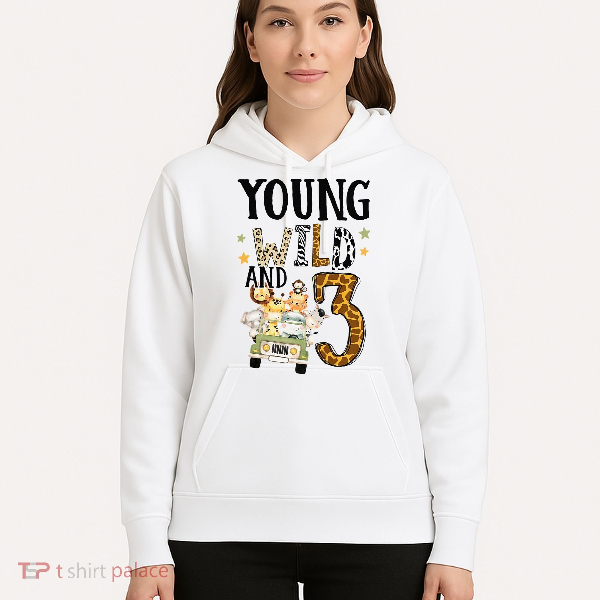 Young Wild & 3 Safari Wild Child 3rd Birthday Third Bday Hoodie