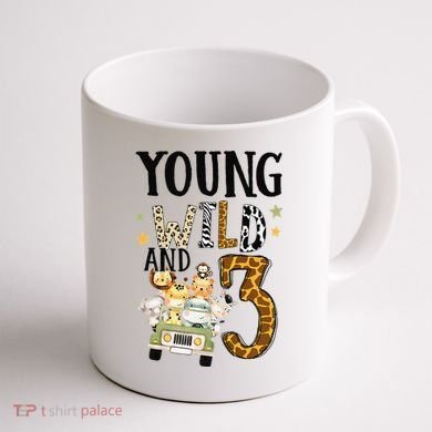 Young Wild & 3 Safari Wild Child 3rd Birthday Third Bday Coffee Mug back