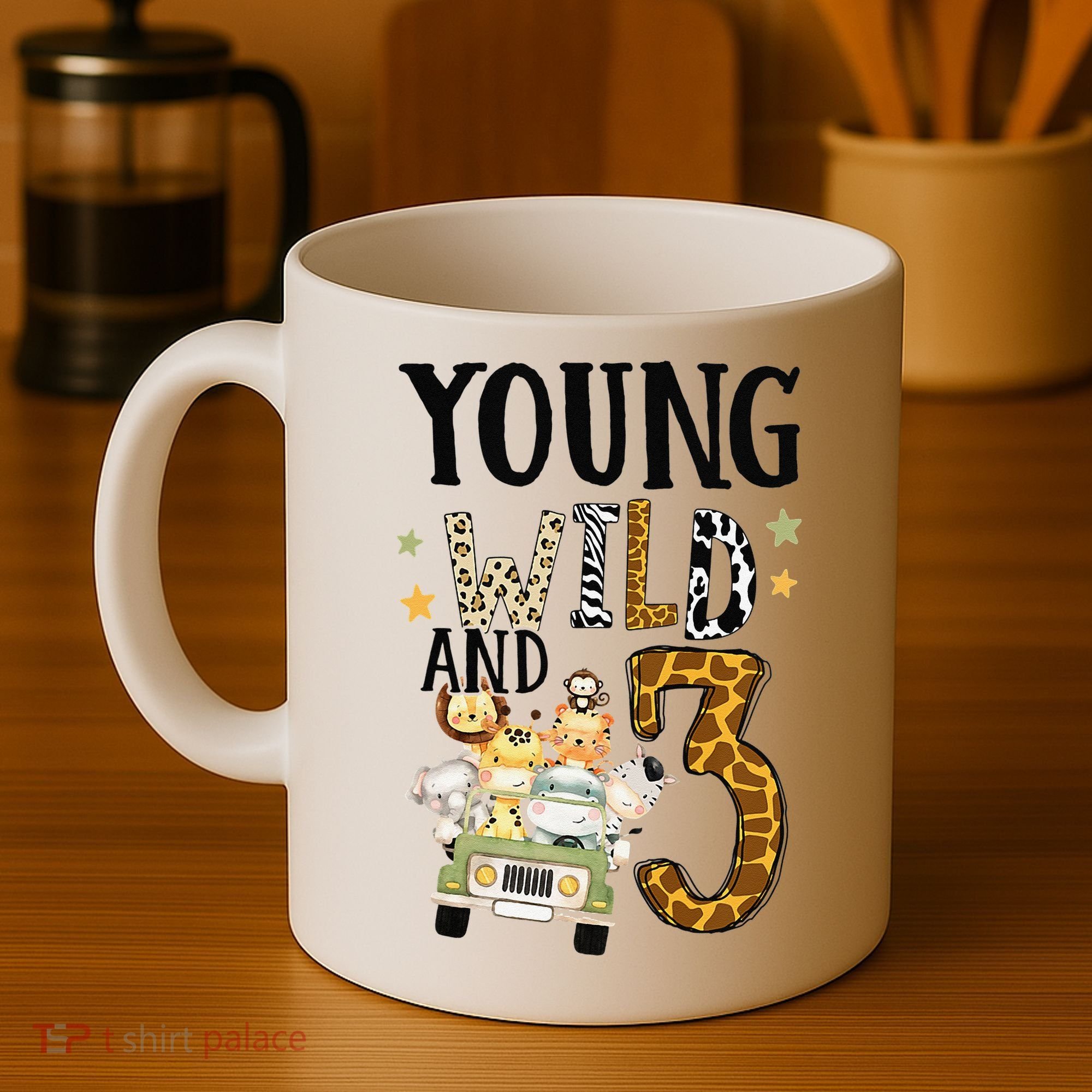 Young Wild & 3 Safari Wild Child 3rd Birthday Third Bday Coffee Mug