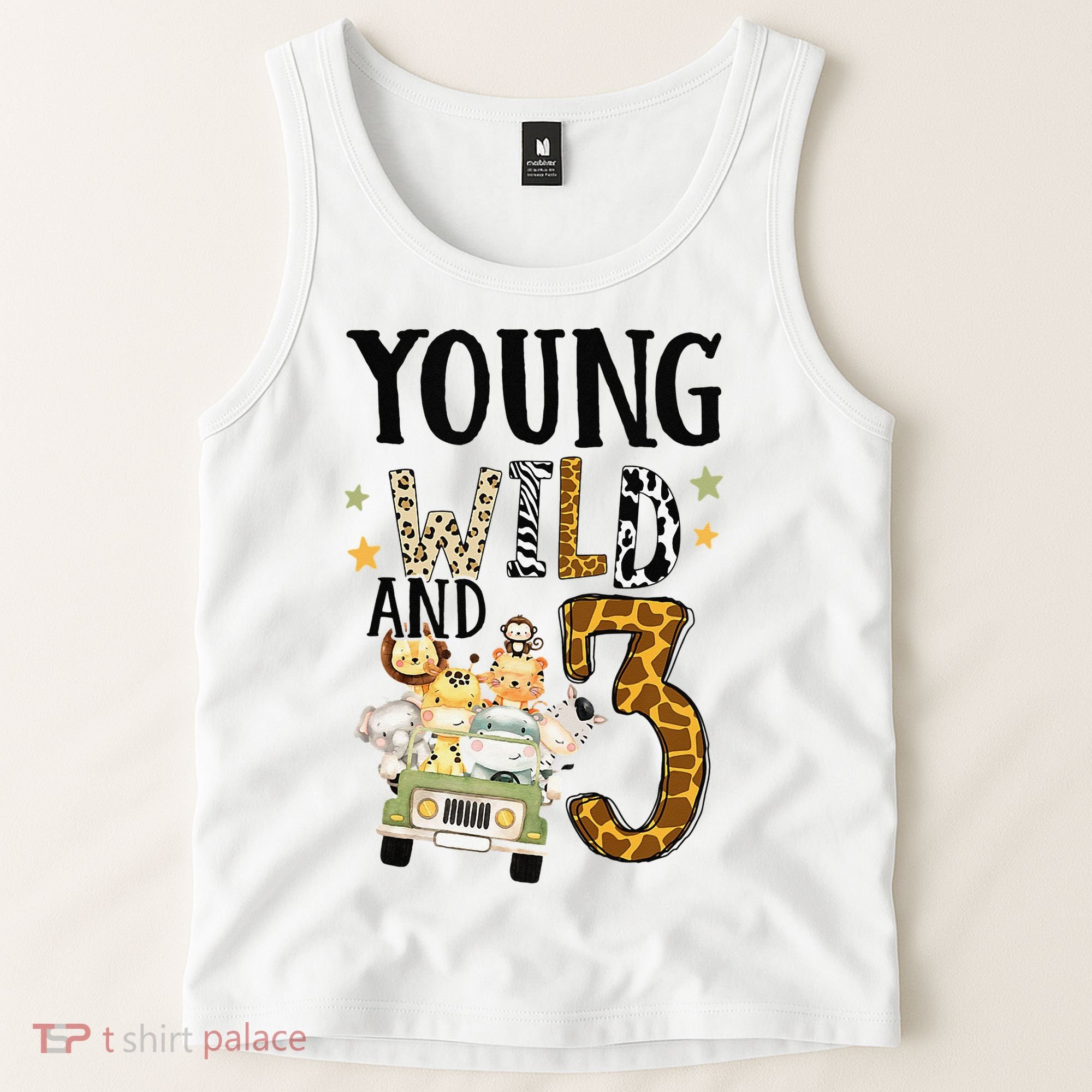 Young Wild & 3 Safari Wild Child 3rd Birthday Third Bday Tank Top