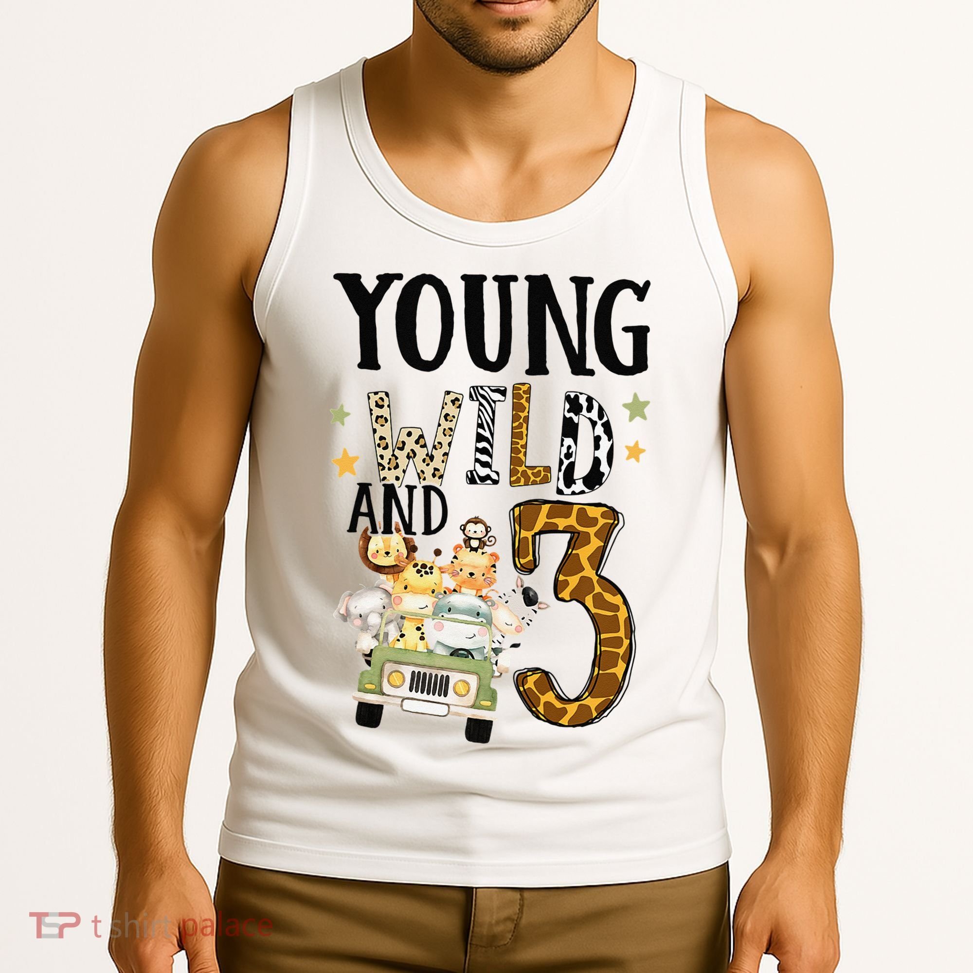 Young Wild & 3 Safari Wild Child 3rd Birthday Third Bday Tank Top
