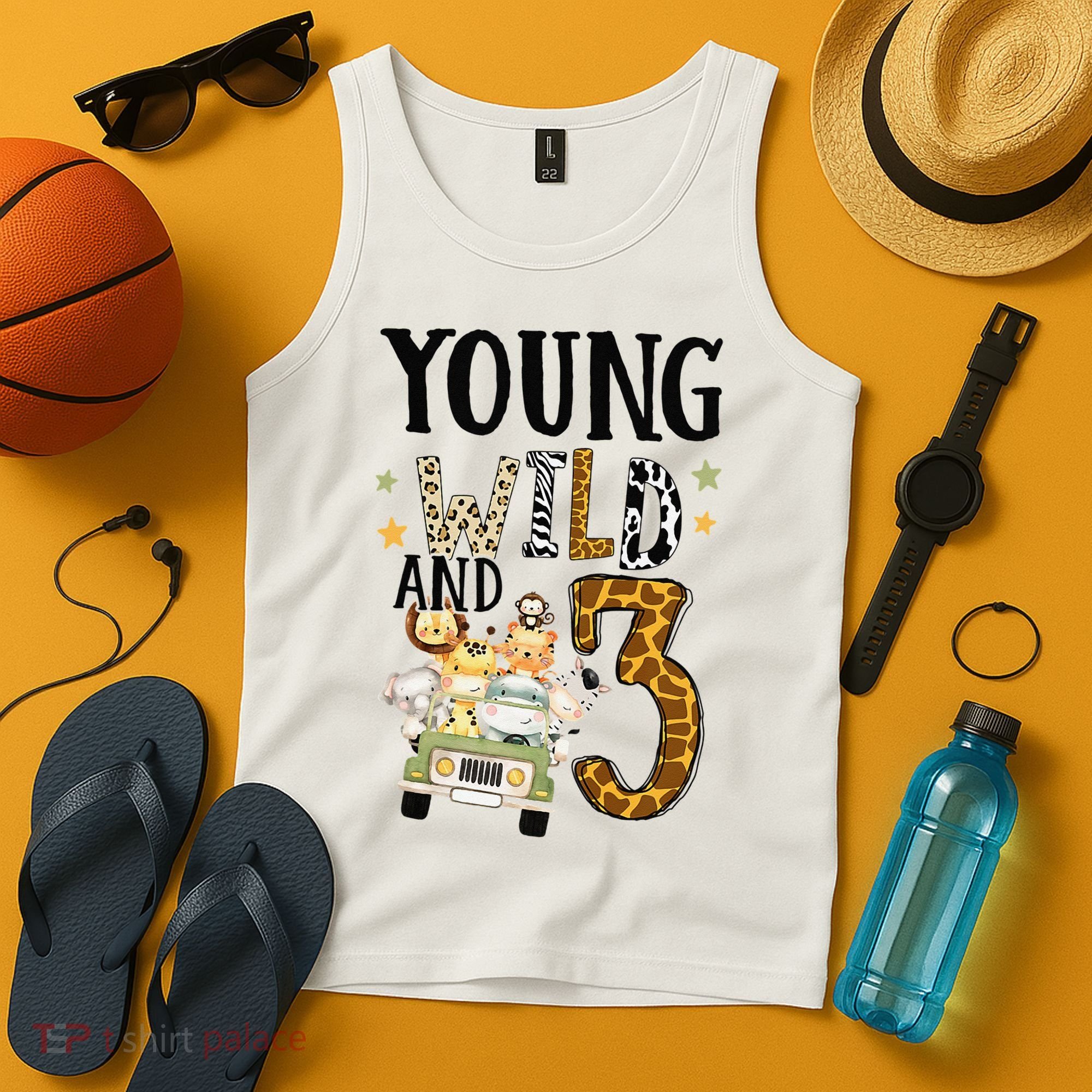 Young Wild & 3 Safari Wild Child 3rd Birthday Third Bday Tank Top
