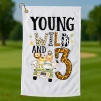 Young Wild & 3 Safari Wild Child 3rd Birthday Third Bday Golf Towel thumb 1