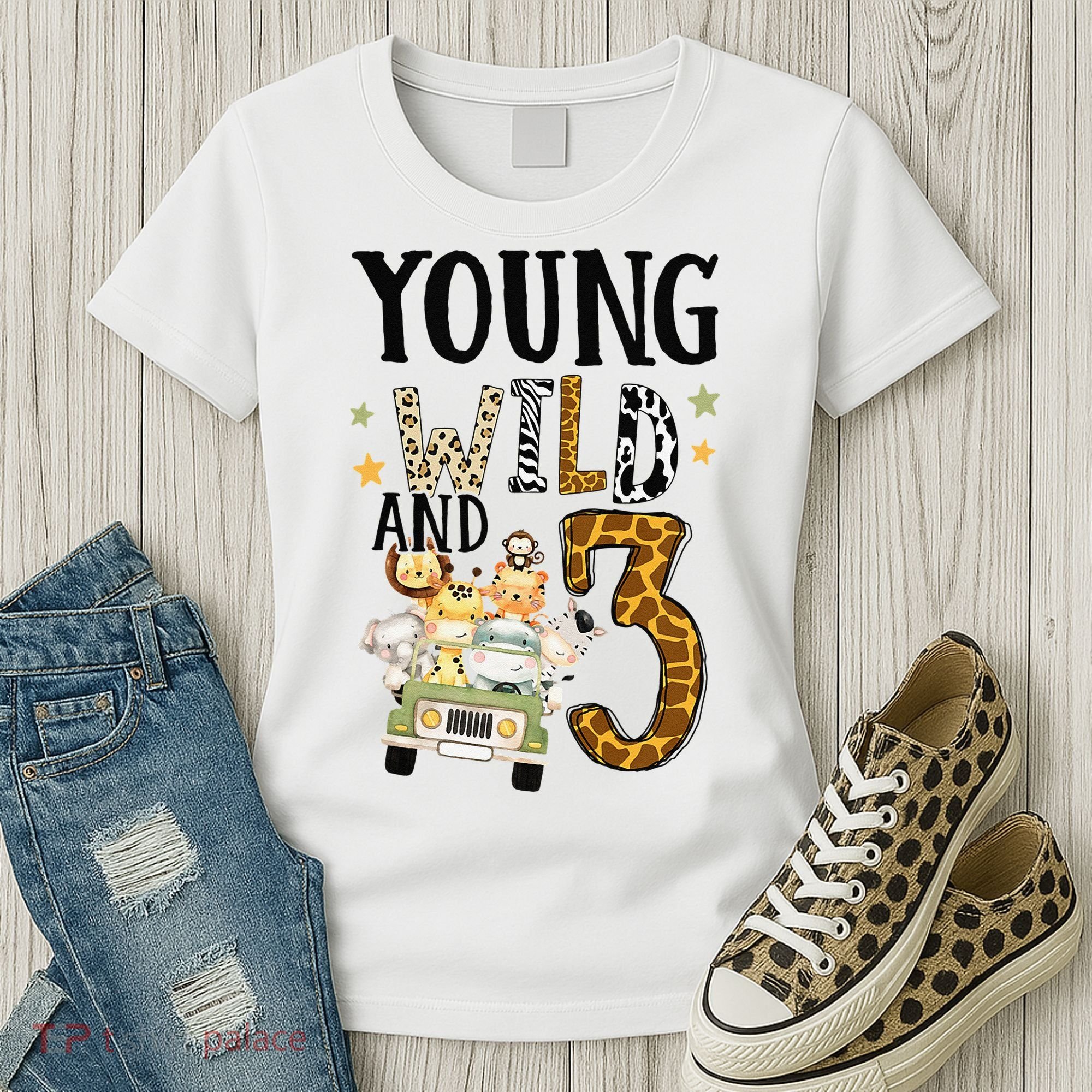 Young Wild & 3 Safari Wild Child 3rd Birthday Third Bday Women's T-Shirt