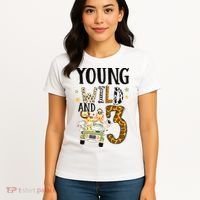 Young Wild & 3 Safari Wild Child 3rd Birthday Third Bday Women's T-Shirt thumb 4