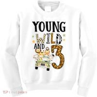 Young Wild & 3 Safari Wild Child 3rd Birthday Third Bday Kids Sweatshirt thumb 0