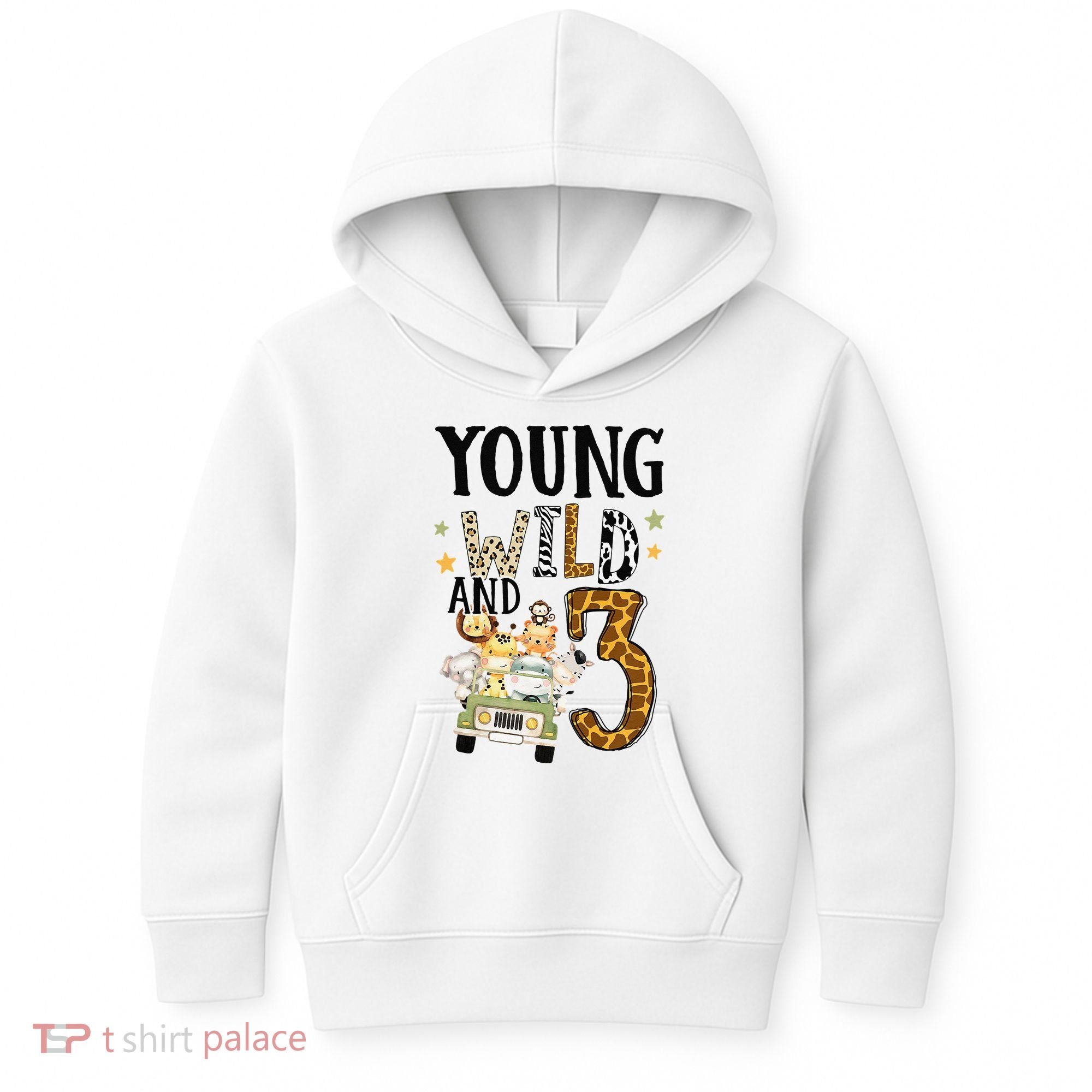 Young Wild & 3 Safari Wild Child 3rd Birthday Third Bday Kids Hoodie