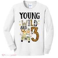 Young Wild & 3 Safari Wild Child 3rd Birthday Third Bday Kids Long Sleeve Shirt thumb 0