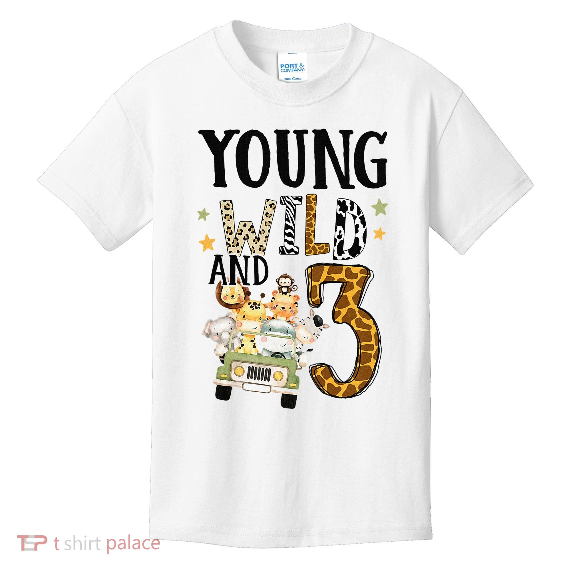 Young Wild & 3 Safari Wild Child 3rd Birthday Third Bday Kids T-Shirt