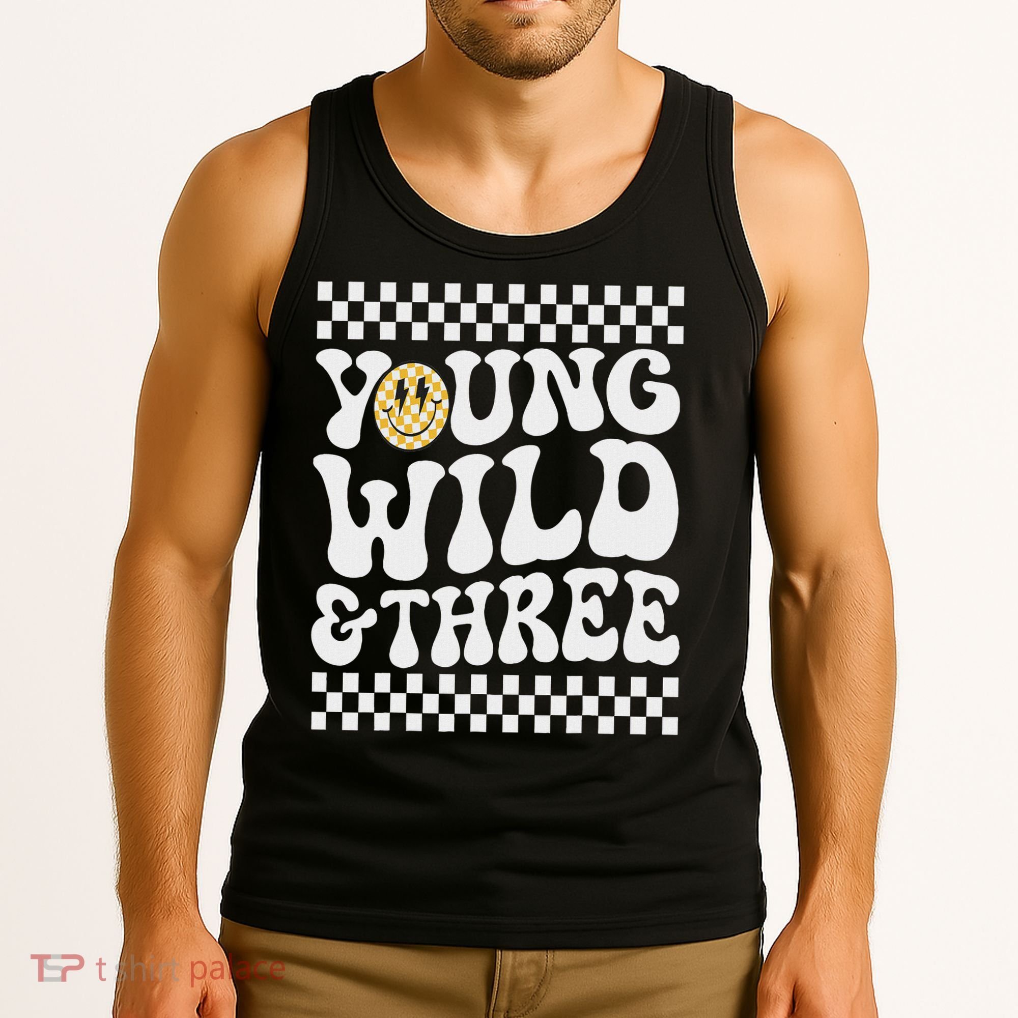 Young Wild And Three 3rd Birthday Boy Happy Dude Tank Top
