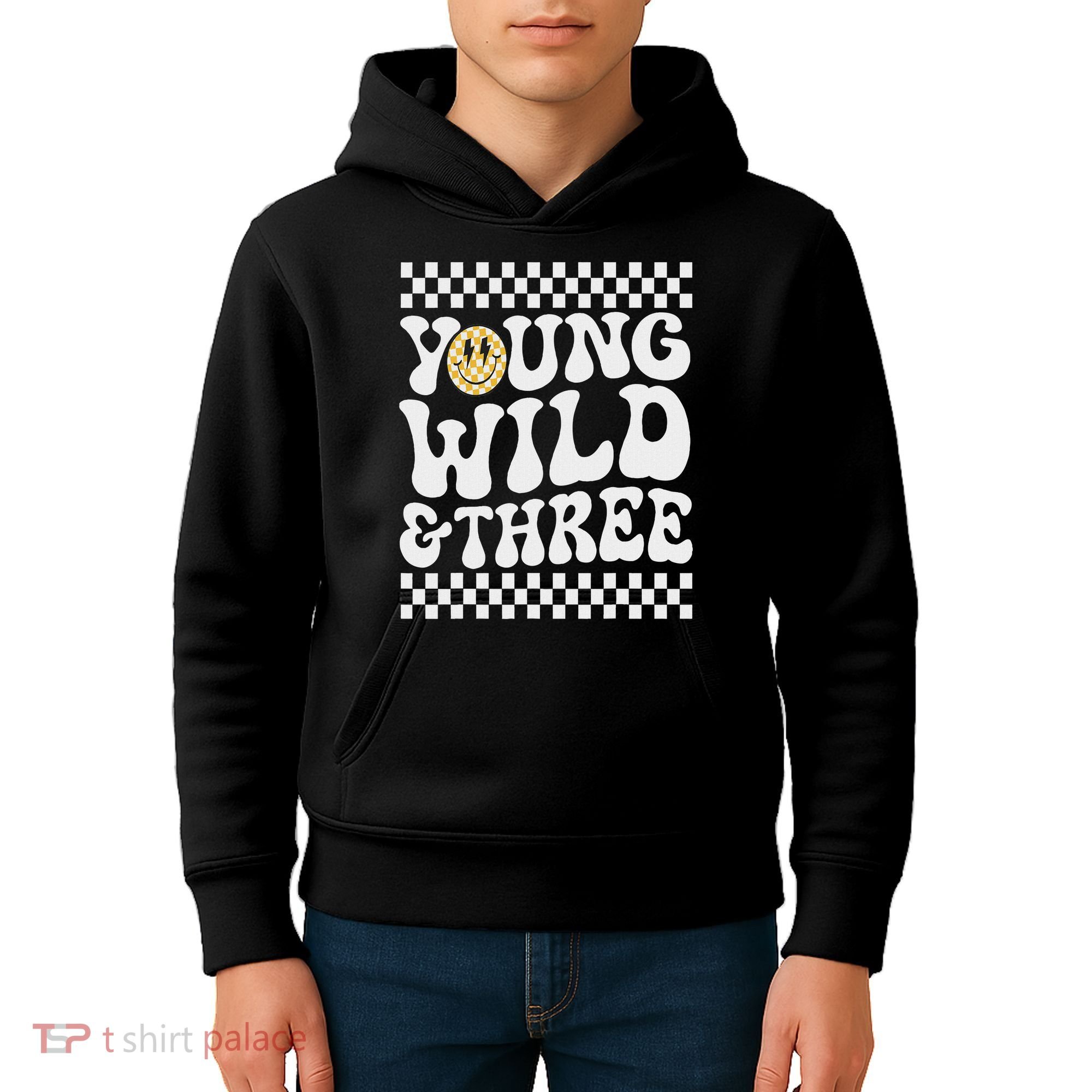 Young Wild And Three 3rd Birthday Boy Happy Dude Kids Hoodie