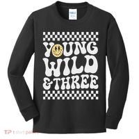 Young Wild And Three 3rd Birthday Boy Happy Dude Kids Long Sleeve Shirt thumb 0