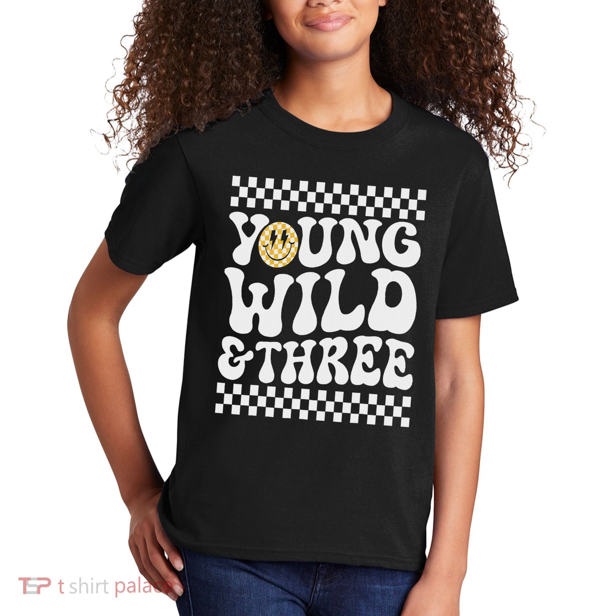 Young Wild And Three 3rd Birthday Boy Happy Dude Kids T-Shirt