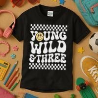 Young Wild And Three 3rd Birthday Boy Happy Dude Kids T-Shirt thumb 3