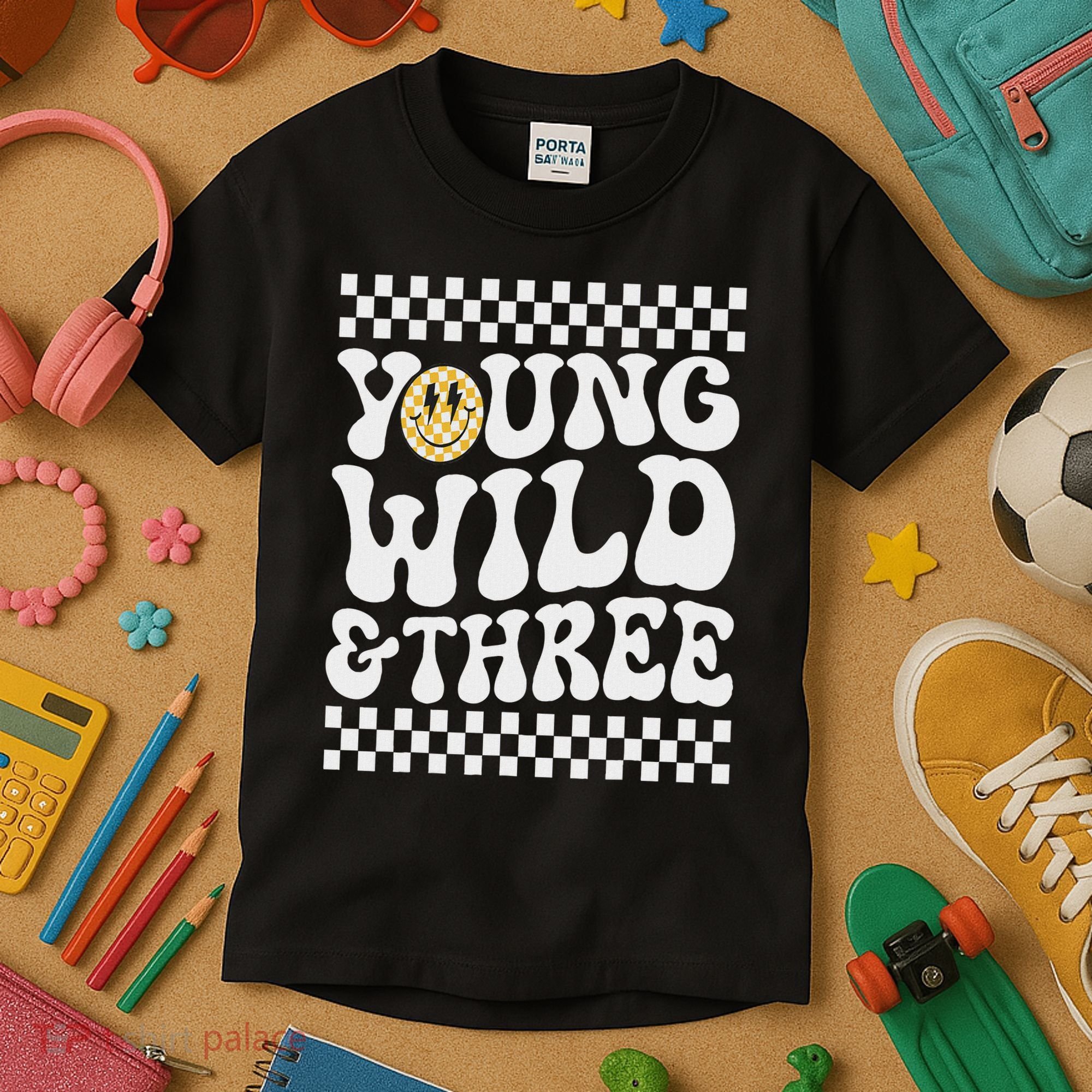 Young Wild And Three 3rd Birthday Boy Happy Dude Kids T-Shirt