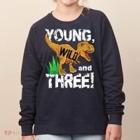 Young Wild And Three (3) Dinosaur Trex Birthday Boy Women's Sweatshirt thumb 0