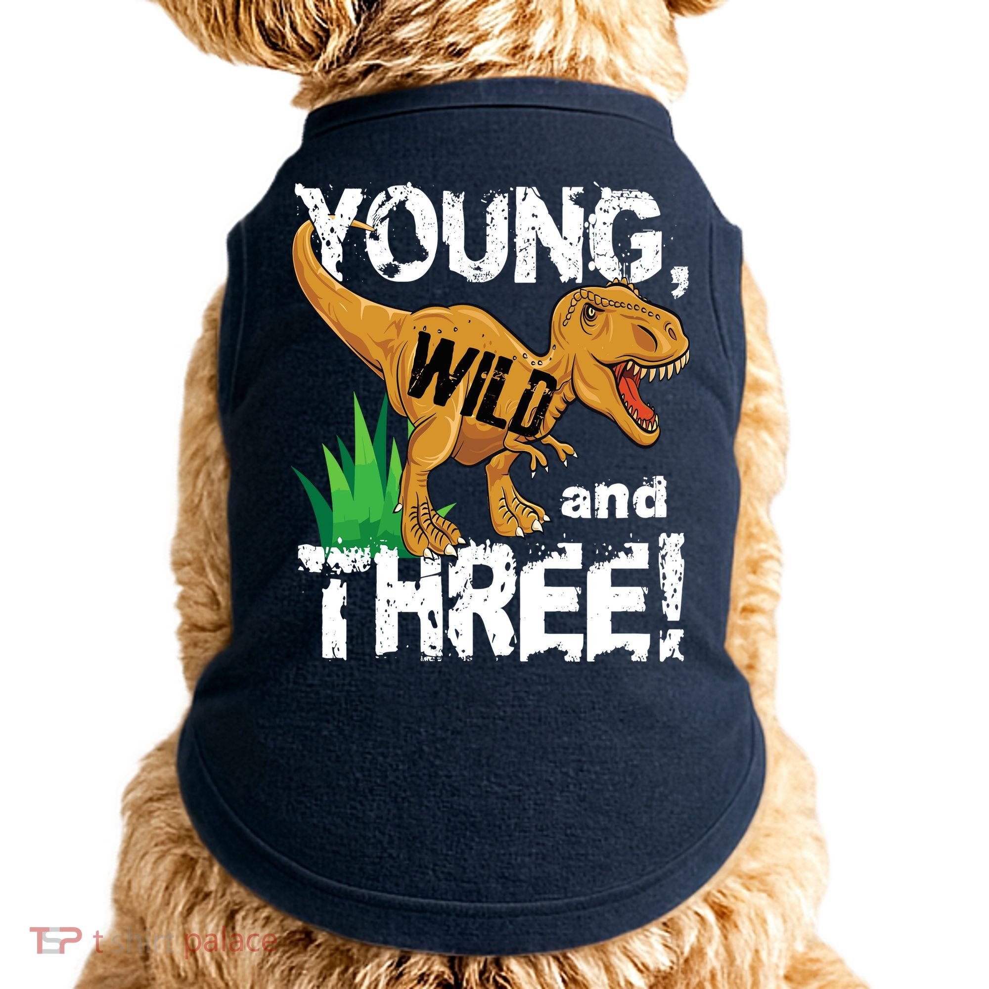 Young Wild And Three (3) Dinosaur Trex Birthday Boy Doggie Tank
