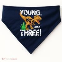 Young Wild And Three (3) Dinosaur Trex Birthday Boy USA-Made Doggie Bandana thumb 0