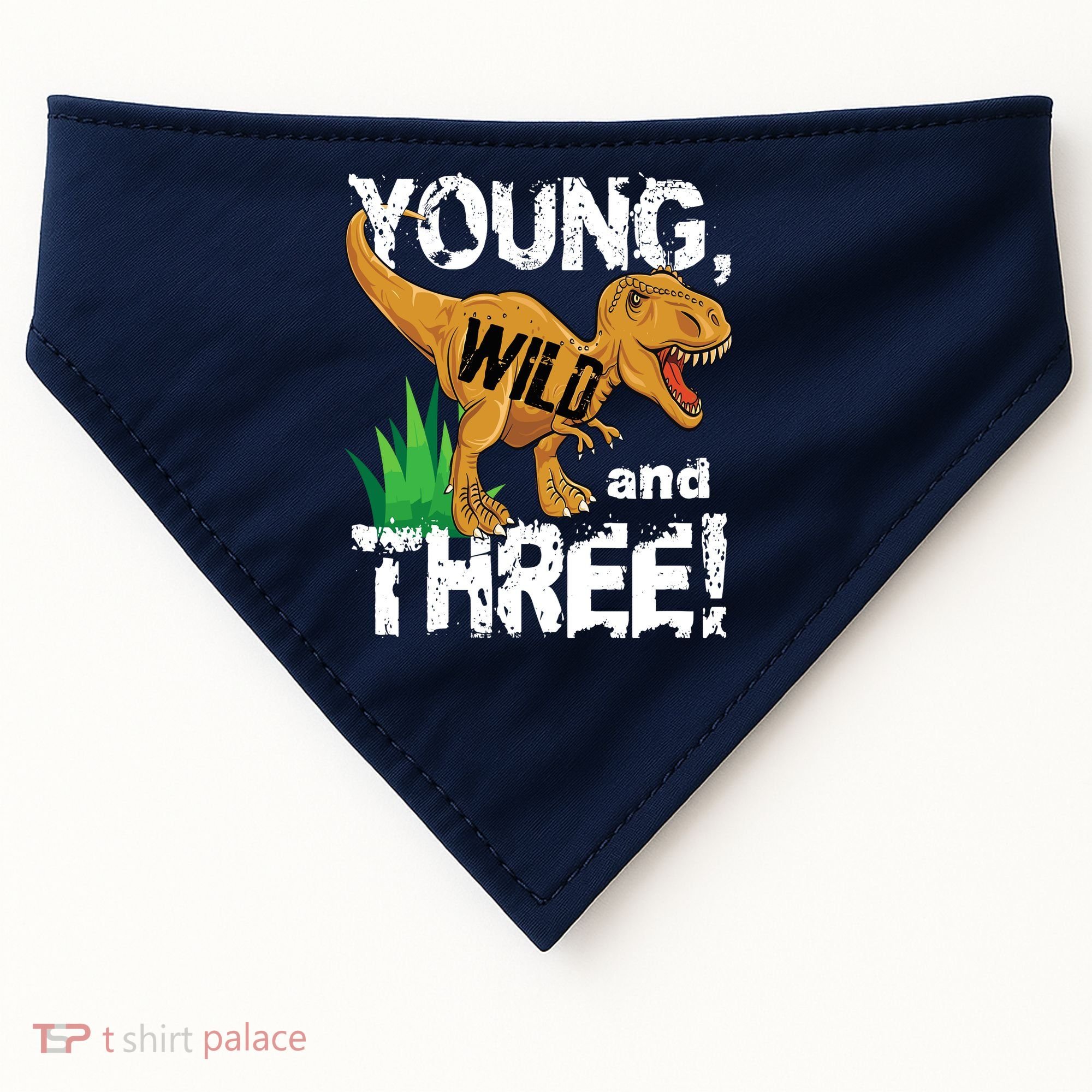Young Wild And Three (3) Dinosaur Trex Birthday Boy USA-Made Doggie Bandana