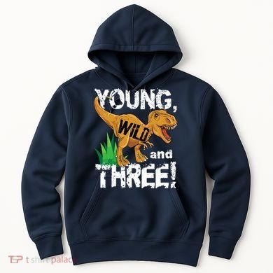 Young Wild And Three (3) Dinosaur Trex Birthday Boy Hoodie