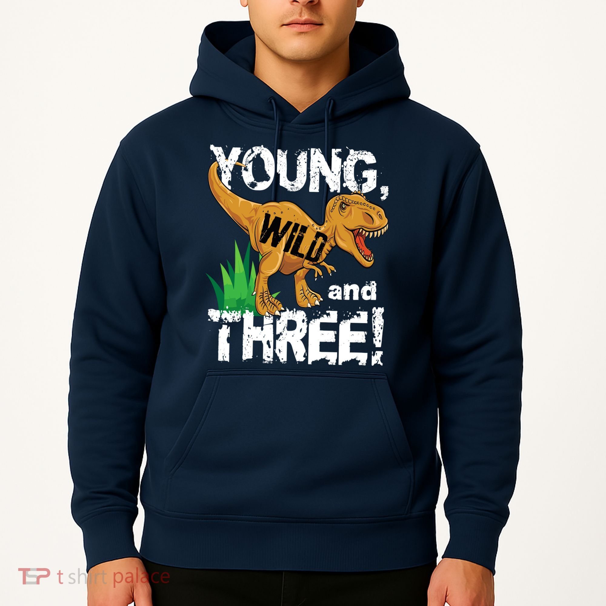 Young Wild And Three (3) Dinosaur Trex Birthday Boy Hoodie