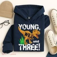 Young Wild And Three (3) Dinosaur Trex Birthday Boy Hoodie thumb 4
