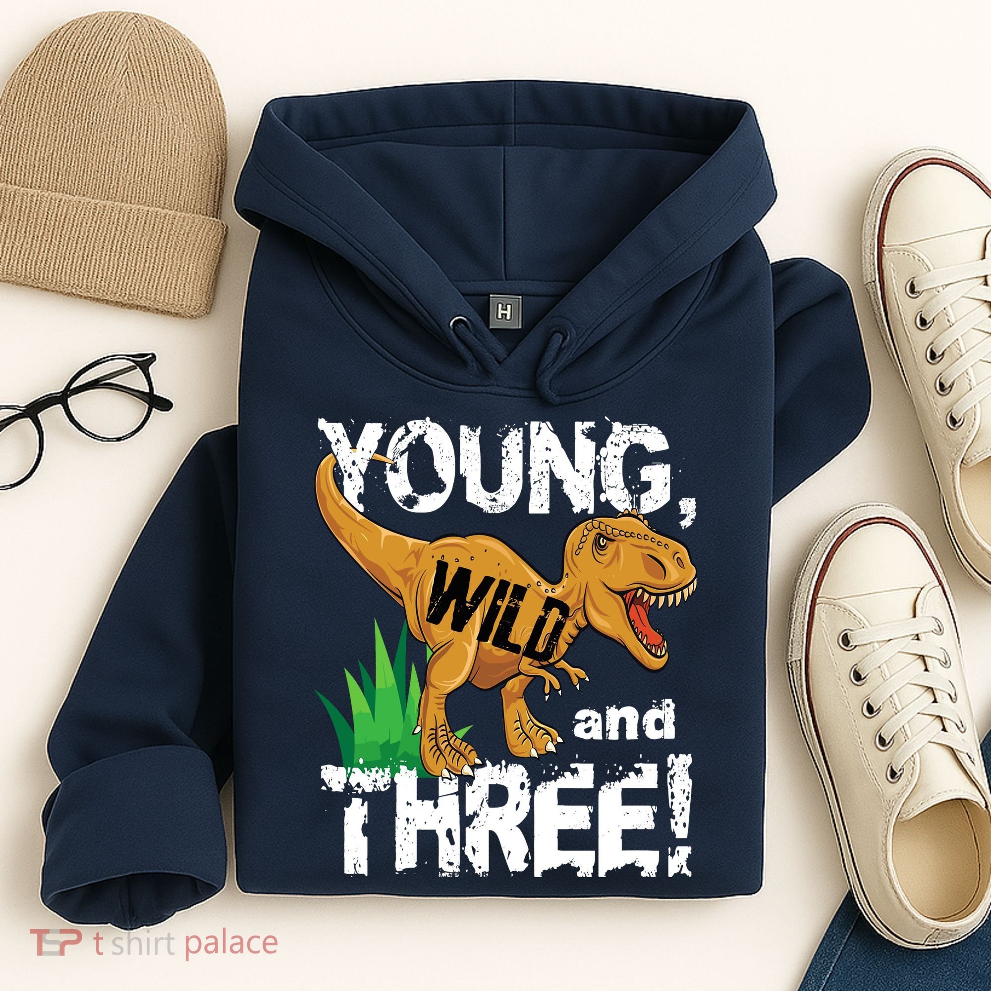Young Wild And Three (3) Dinosaur Trex Birthday Boy Hoodie