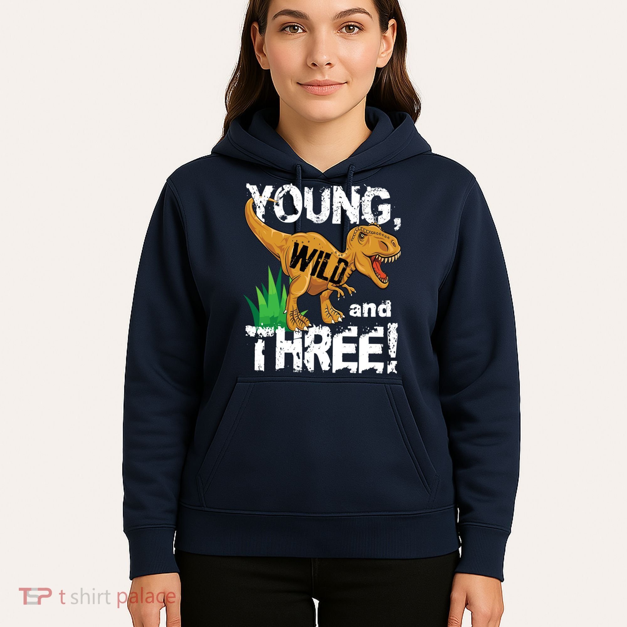 Young Wild And Three (3) Dinosaur Trex Birthday Boy Hoodie