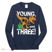 Young Wild And Three (3) Dinosaur Trex Birthday Boy Long Sleeve Shirt thumb 0