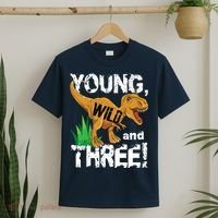 Young Wild And Three (3) Dinosaur Trex Birthday Boy T-Shirt thumb 2