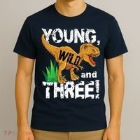 Young Wild And Three (3) Dinosaur Trex Birthday Boy T-Shirt thumb 3