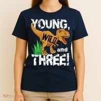 Young Wild And Three (3) Dinosaur Trex Birthday Boy T-Shirt thumb 4